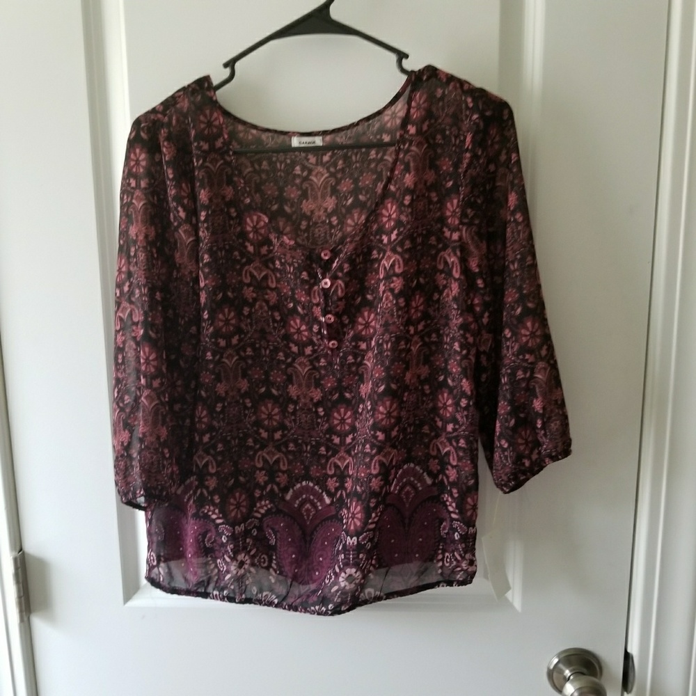 M Garage floral sheer blouse, EUC